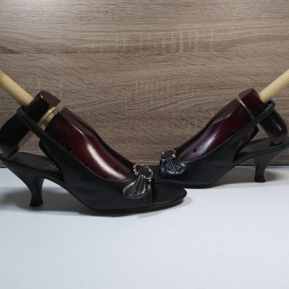 Salvatore Ferragamo Peeptoe Slingback Heels 7.5